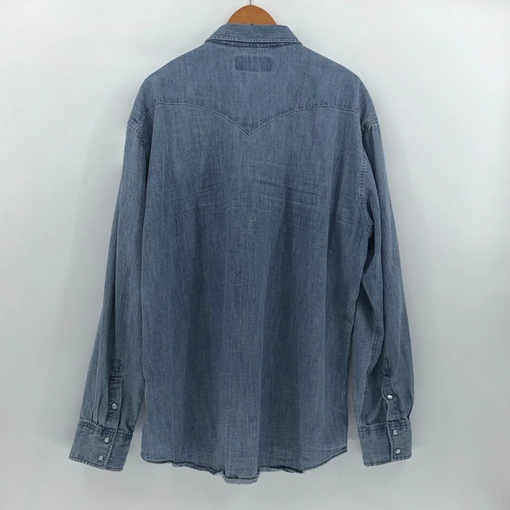 Rock & Roll Denim Mens XXL Blue Western Pearl Snap Shirt Modern Fit
